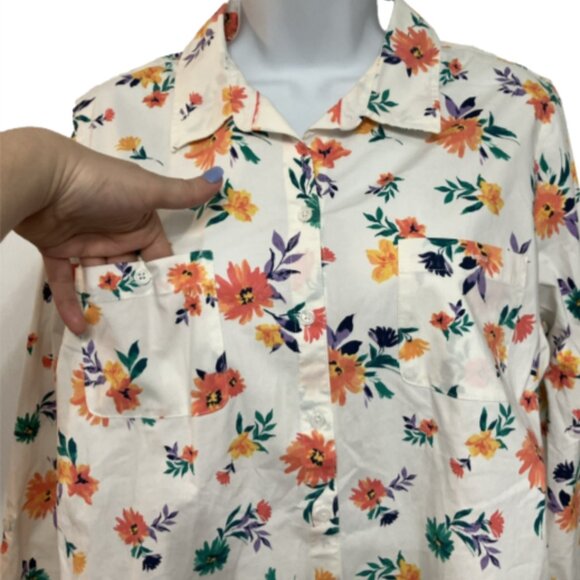 Croft & Barrow PXL Floral Lng Sleeve Multicolr Butn-Down collared Blouse w/pockt - Picture 6 of 13